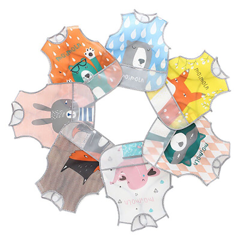 ideacherry Baby Bibs Lovely Cartoon Animals Pattern Infant Bib Waterproof EVA for Children All Season Shorts Sleeve Feeding Bibs