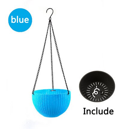 Resin Hanging plant Pots Basket Plant Hang Plant Flower pot Hanger Outdoor Hanging Pot Holder Basket for wall decoration garden: blue with liner