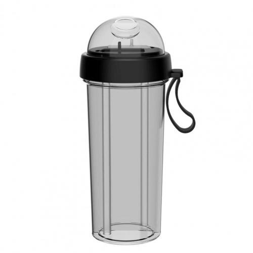 420/600ml Portable Dual Straw Separate Drink Water Beverage Bottle Couples: Black 420ml