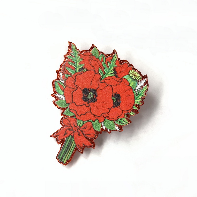 Rød valmue blomst sort kors hjerte form cirkel med blomster akryl ørestikker romantiske valmuer buket broche smykker