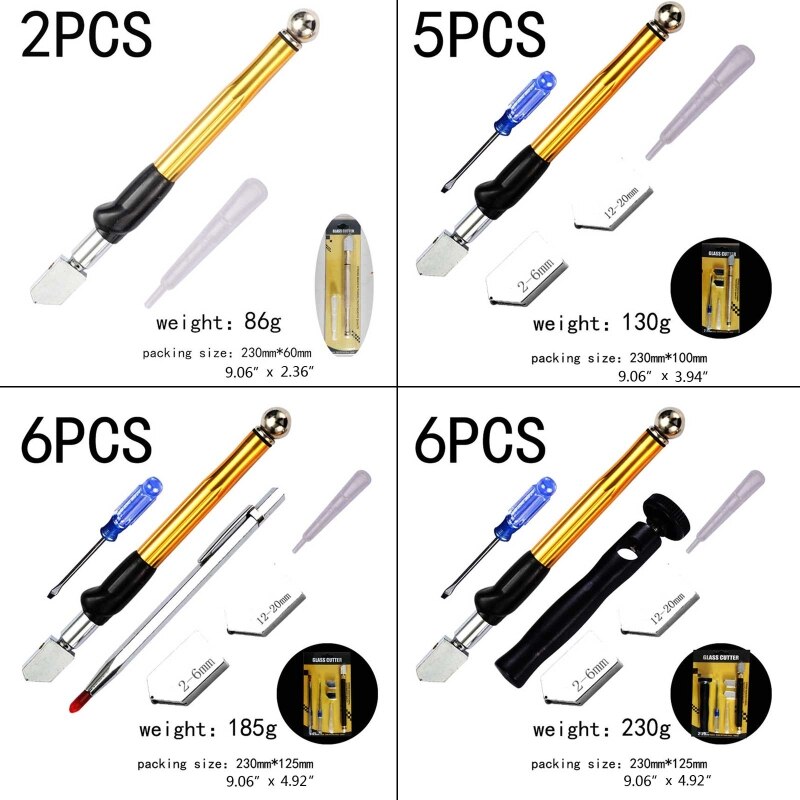 Handheld Glass Tile Cutter with Blades Screwdriver 2-20mm Pencil Style Oil Feed Tip for Glass Cutting Mirror Window DIY