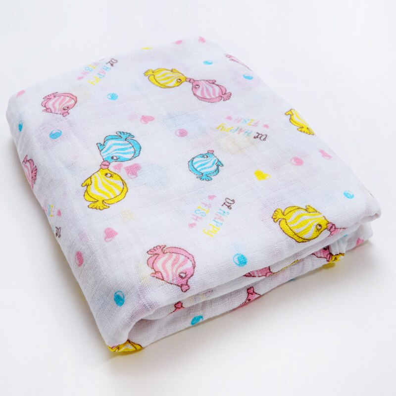 Klaring! Mousseline Inbakeren Baby Deken Zachte Katoenen Baby Wrap Sjaal Multiuse Baby Badhanddoek Luier Beddengoed Accessoires: fish