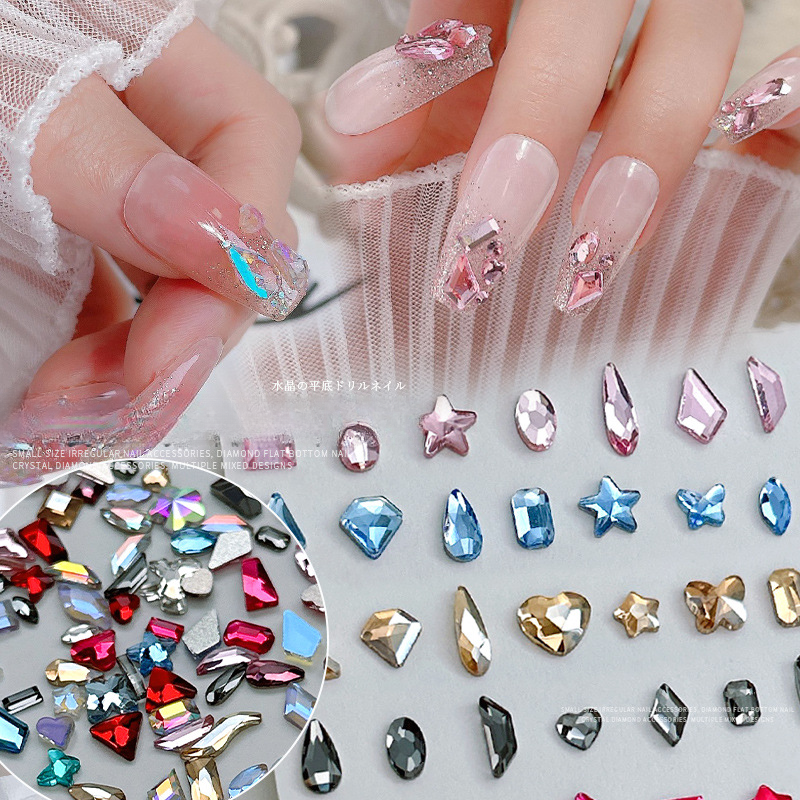 100 Uds Mini forma de cristal diamante decoraciones de uñas fondo plano diamantes de imitación Color mezclado piedras preciosas de vidrio accesorio de manicura DIY