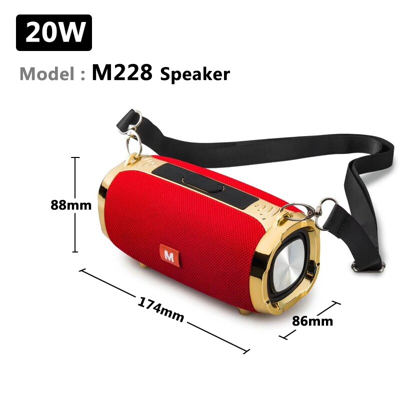 Wireless Bluetooth Speaker Outdoor Portable Subwoofer Colum 3D Stereo Soundbar 4000mAh Battery Music 48 Hours FM / Aux / TF: 20W M228 Red