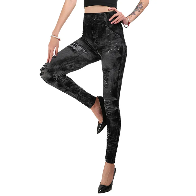 Mallas elásticas de imitación para mujer, mallas ajustadas sexis a la con realce para gimnasio, mallas informales simples de cintura alta, ropa de calle