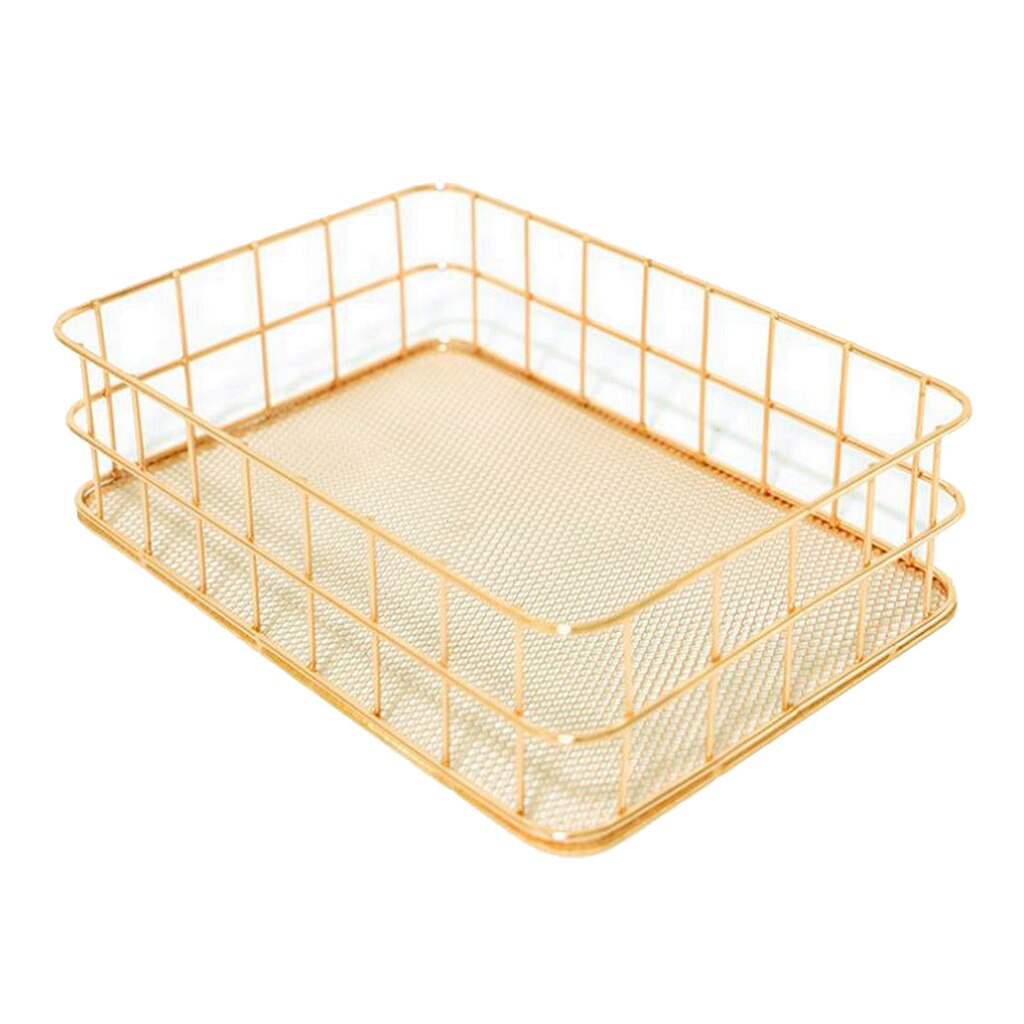 Desktop Countertop Organizer Makeup Gardern Wire Storage Basket Bin Box: Golden L