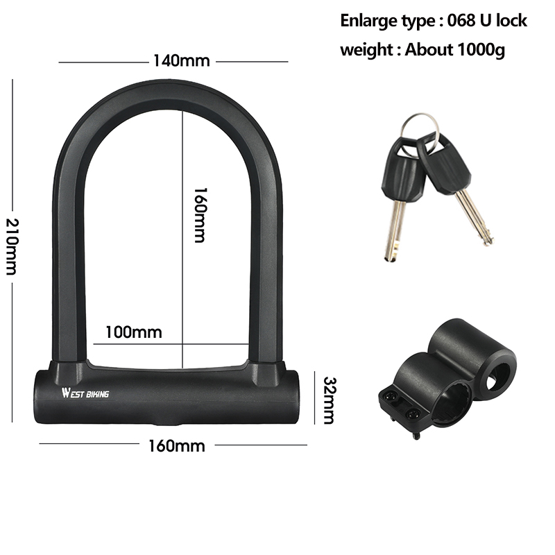 Verrou de vélo en acier allié antivol U Anti-12 tonnes, cisaille hydraulique, câble de sécurité, cadenas, accessoires de moto Scooter: 068 Single lock