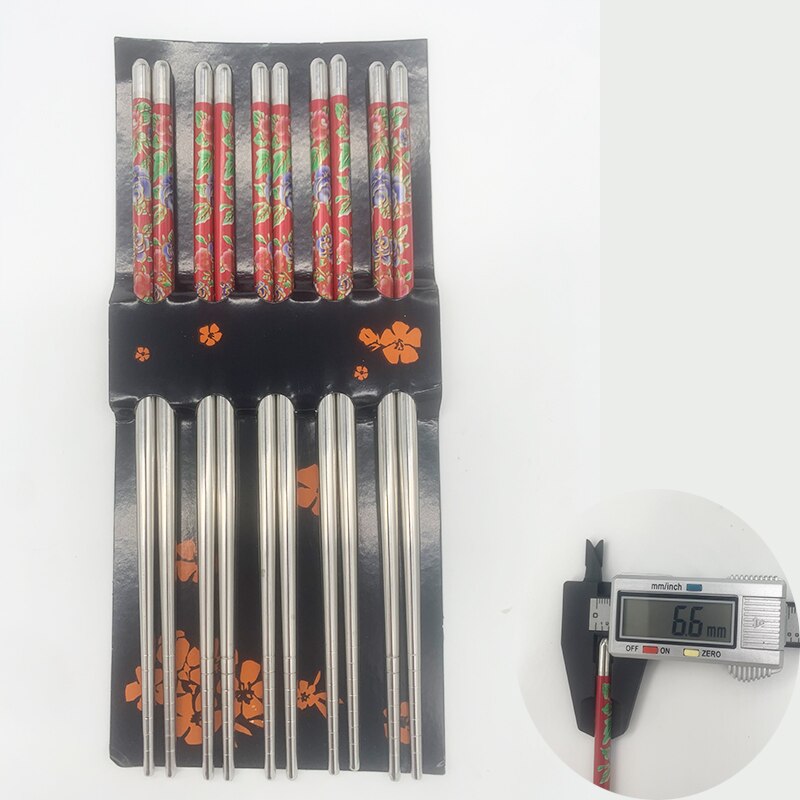 Five Pairs 22cm Metal Non-Slip Retro Blue White Porcelain Pattern Stainless Steel Chopsticks JDZ Sushi Sticks Convenient: 22.5CM-5Pair-Rose2