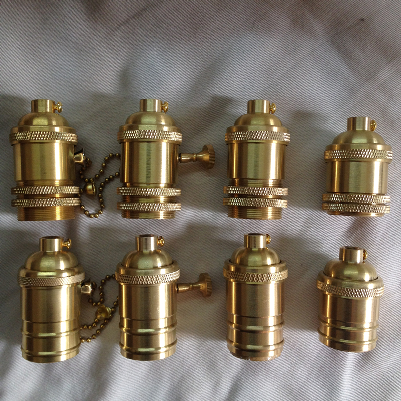 Portalámparas de latón 100% de cobre, perilla de toma de luz eléctrica o interruptor de cadena y tornillo roscado, ajustador de anillo de sombra, Base de iluminación DIY