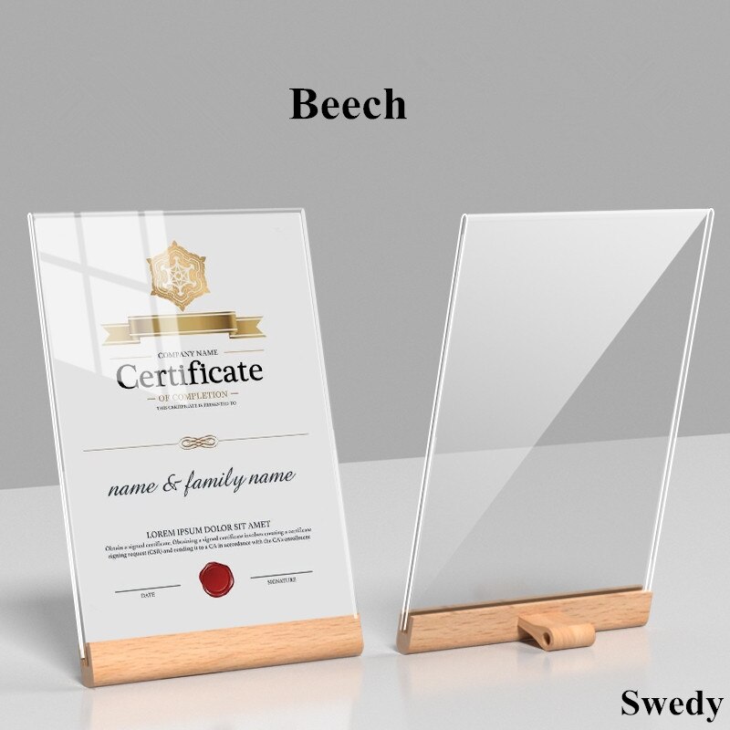 A5 148X210MM L Shape Wood Base Acrylic Sign Holder Stand Table Menu Paper Card Holder Photo Picture Frame