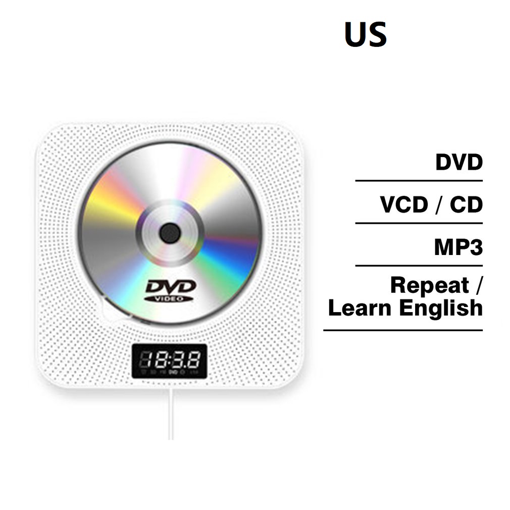 Reprodutor de DVD/CD Montado na Parede com Controle Remoto Bluetooth, Rádio FM Estéreo, Música HiFi e Alto-falante Integrado para TV e Casa - Dropshipping: Prata