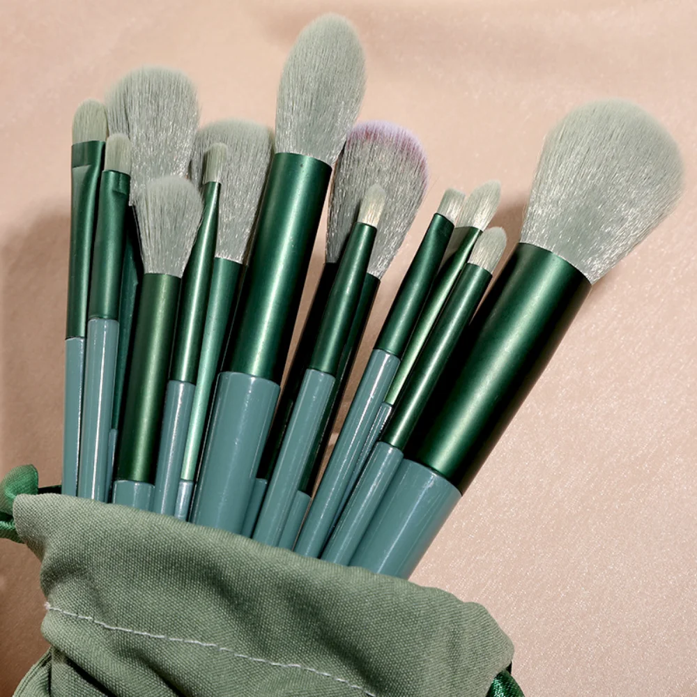 Juego de brochas de maquillaje, 13 Uds., brocha correctora, colorete en polvo, sombra de ojos, resaltador, base, herramientas cosméticas de belleza: Rosa