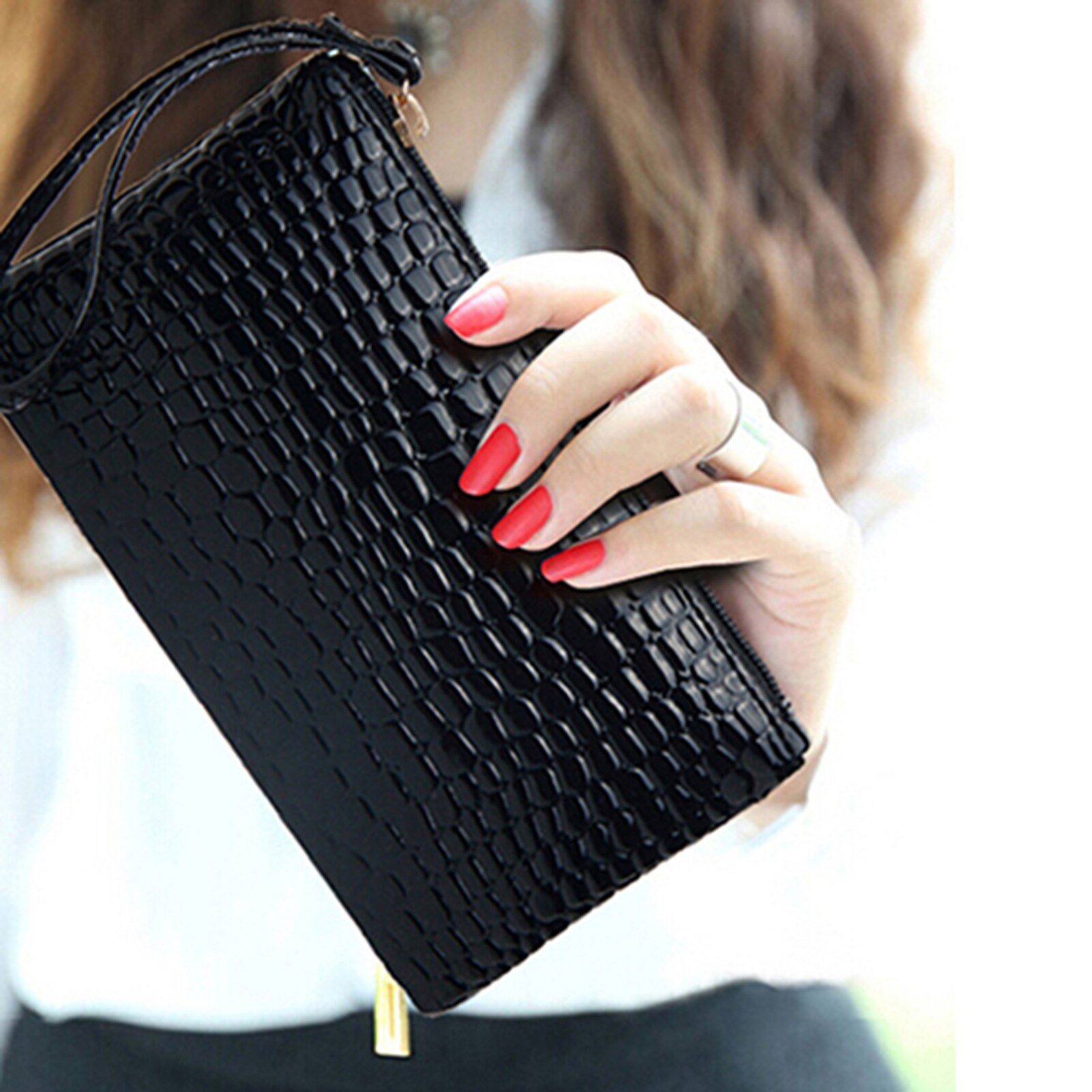 Sac à main en cuir PU pour femmes, pochette à poignet, portefeuille, porte-cartes, maquillage, petite pochette