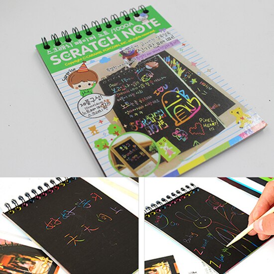 Kids Rainbow Colorful Scratch Art Kit Magic Drawing Painting Paper Notebook Color Handwriting Board Doodle Painting