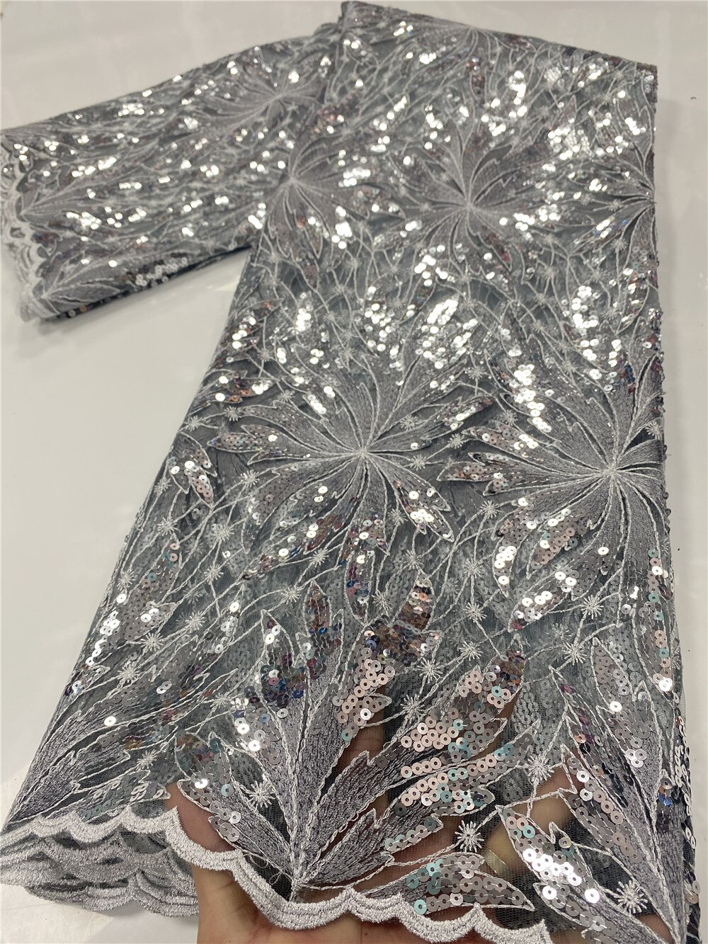 African Lace Fabric Lace French Tulle Lace Nigerian Embroidered Lace Fabrics With Sequins For Women YA3511B-5