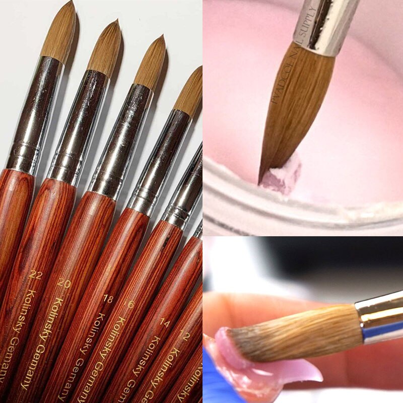 Pure 100% Kolinsky Sable Acrylic Nail Brush Round Crimped Brushes For Manicure Powder Size 8 to 14