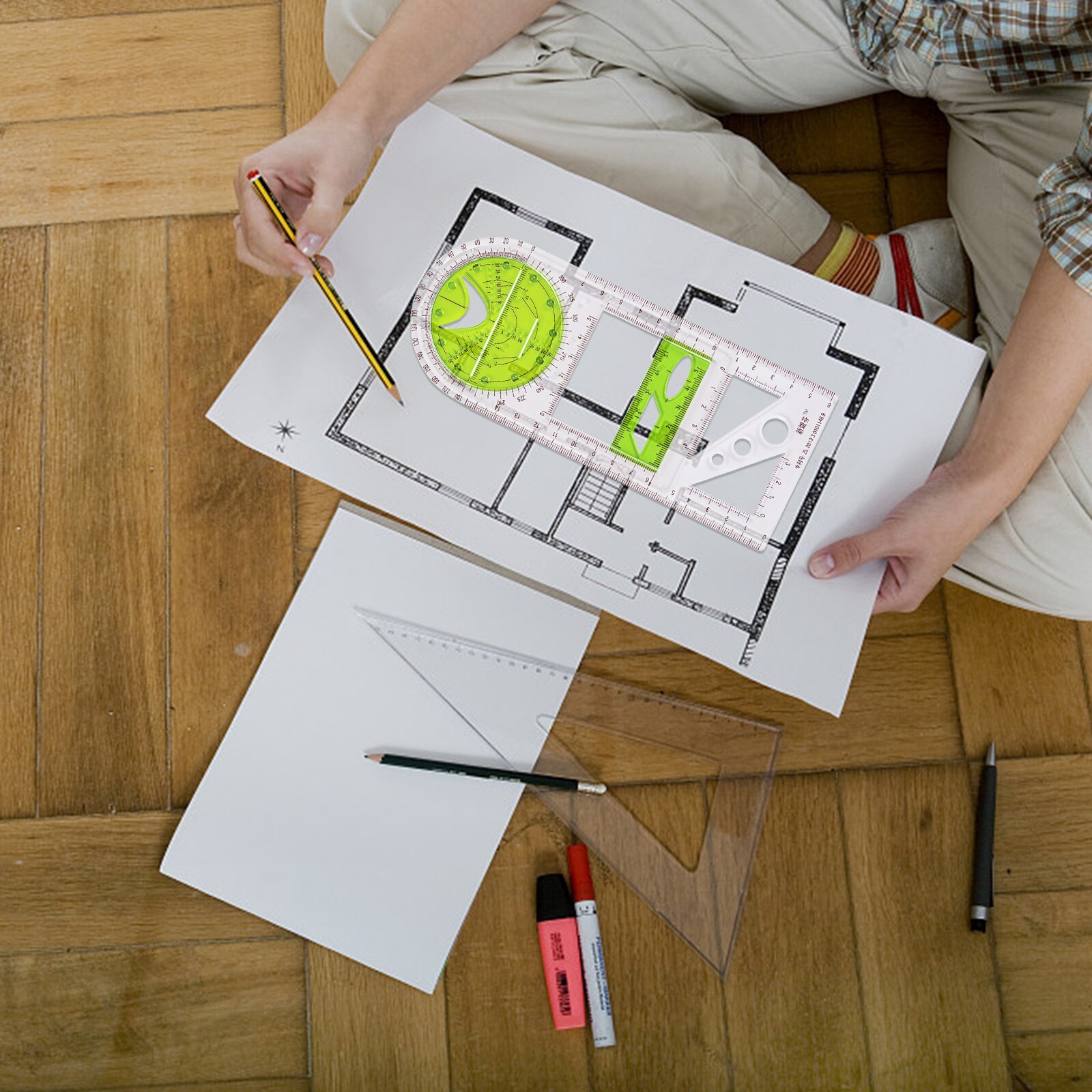 Multifunctionele Geometrische Heerser Wiskunde Tekening Heerser Geometrische Draft Tekening Sjabloon Meetinstrument