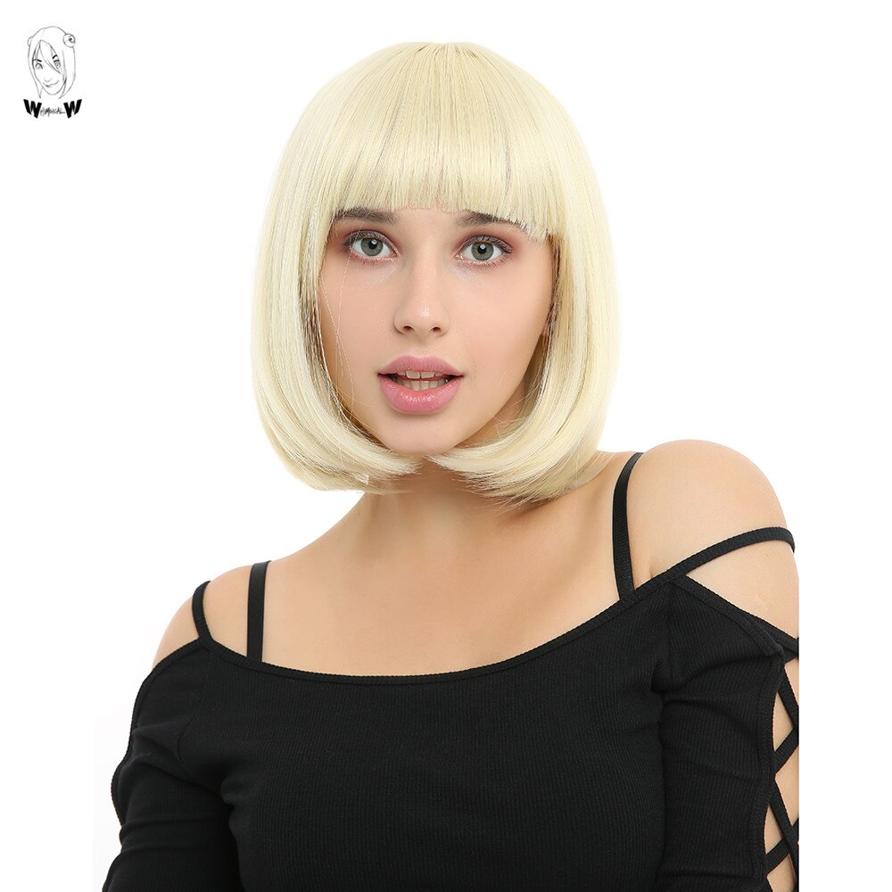 Grillige W Synthetische Korte Bob Rechte Pruiken Blonde Kleur Pruik Voor Vrouwen Natural Hittebestendige Haar