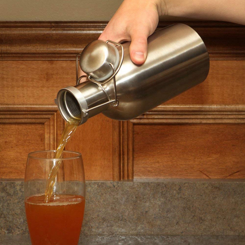 Stainless Steel Beer Growler 33 Oz 1L Flip Top Single Wall Growlers Homebrew Portable