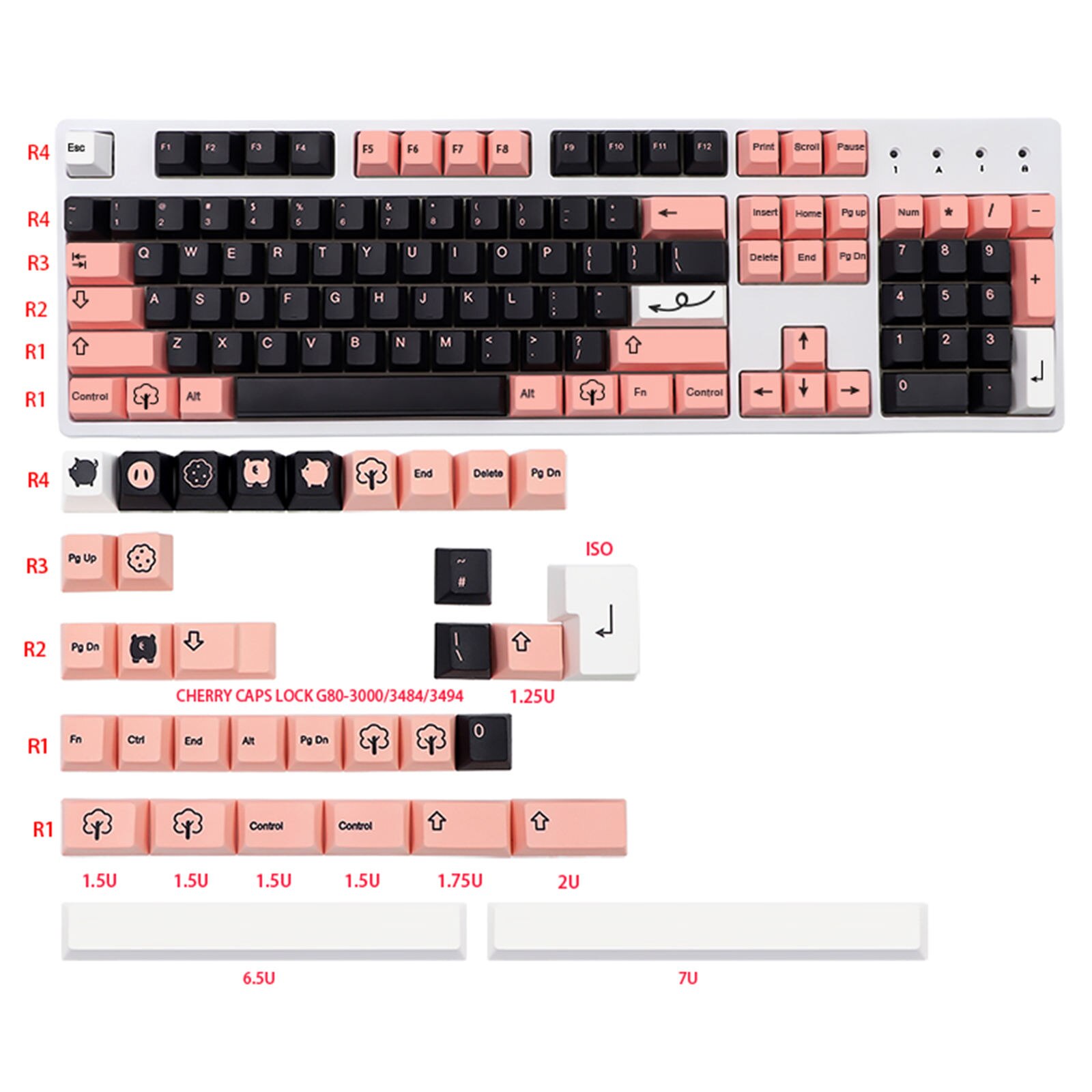 Keycaps Replacement 138 Key Cherry Profile Key For Mechanical Keyboard Keycapsdye-sublimation Mechanical Keyboards Accessories