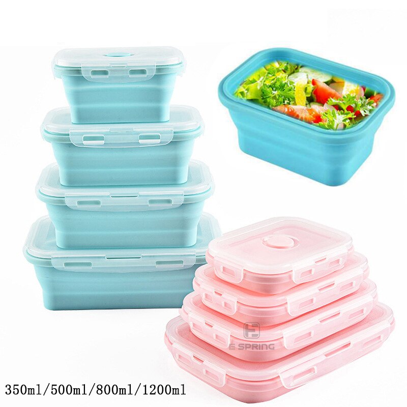Silicone Inklapbare Lunchbox Voedsel Opslag Container Bento Microwavable Draagbare Picknick Outdoor Camping Lunchbox