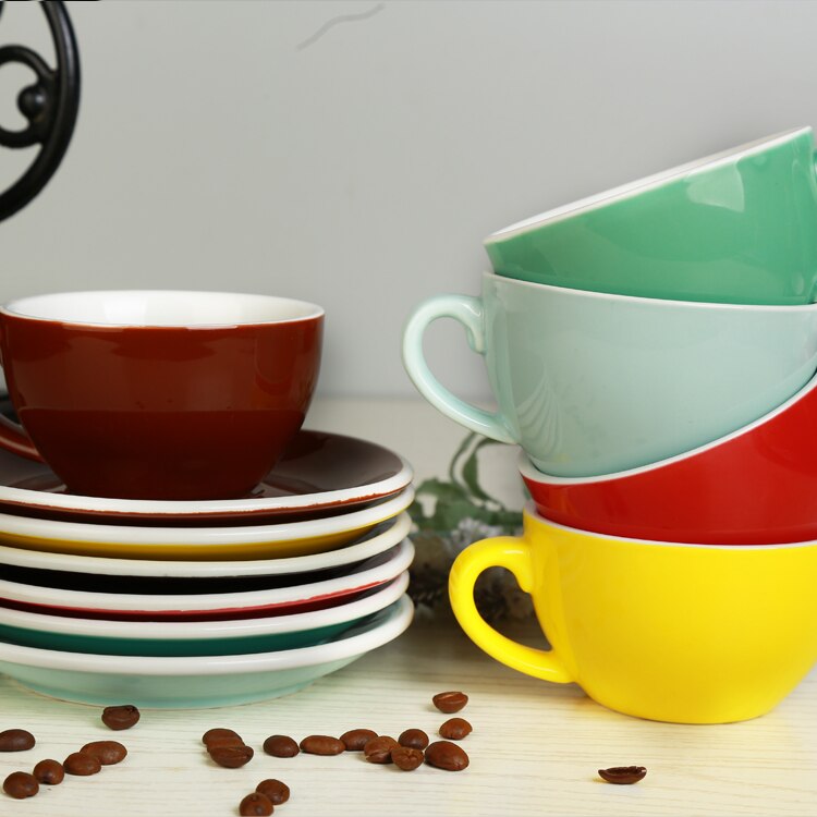 300ml bunte dicke körper neue Knochen China Cappuccino tassen und untertassen, keramik kaffee tasse untertasse