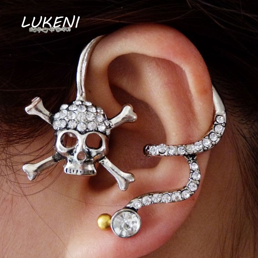 10PCS Jewelry Statement Earrings Punk Skeleton Long Ear Cuff Earring Jackets Earrings For Women And Men EJ012