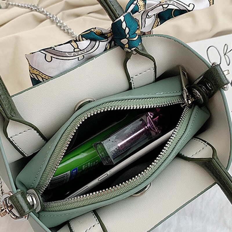 JHD-Women's Ribbon Tote Women's Chain Tote Bag Wild Messenger Bag Shoulder Bag