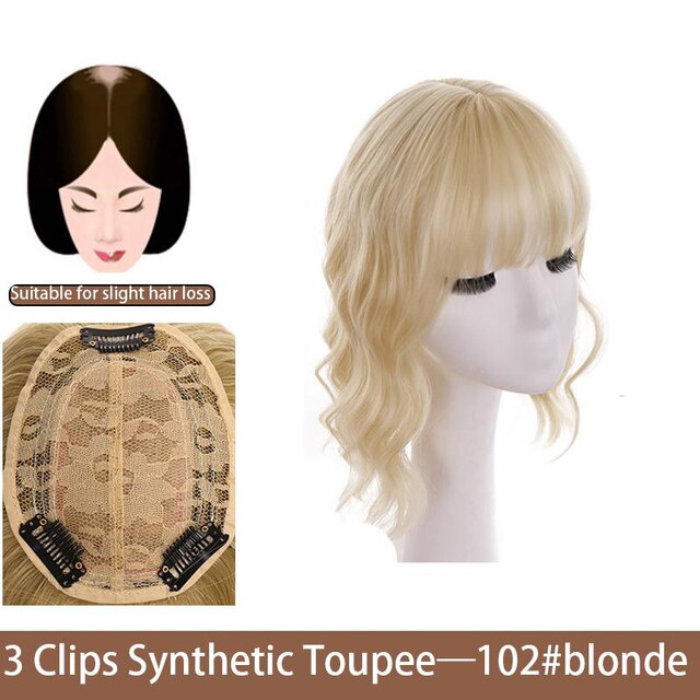 SEEANO-peluquín sintético con flequillo para mujer, pelo corto ondulado, reemplaza la peluca para cubrir el cabello blanco y aumentar el volumen del cabello: 102 / 14 pulgadas