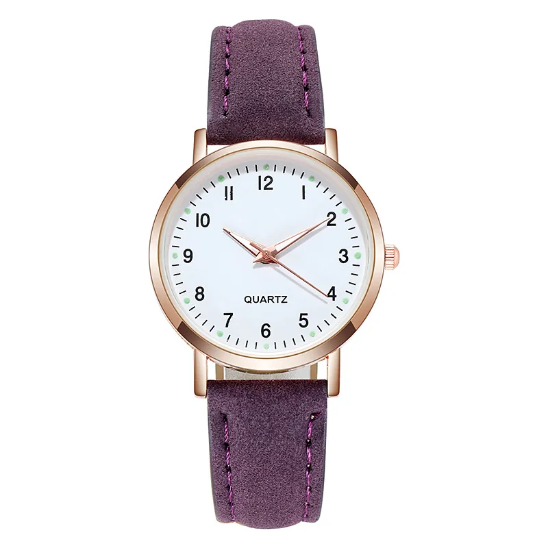 Nieuw Horloge Vrouwen Mode Casual Lederen Riem Horloges Eenvoudige Dames Kleine Wijzerplaat Quartz Klok Jurk Polshorloj Mujer: Paars