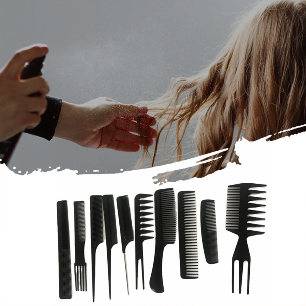 10-Piece Hairdressing Comb Eco-Friendly Plastic Rapid Modeling Anti-Static Massage Comb Straight Hair Tool