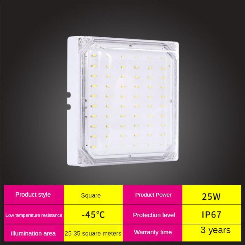 Utomhus led vattentät taklampa inomhusmonterad  ip67 badrum veranda 10/20w panel lampa lager kök väggbelysning: Kvadrat 25w