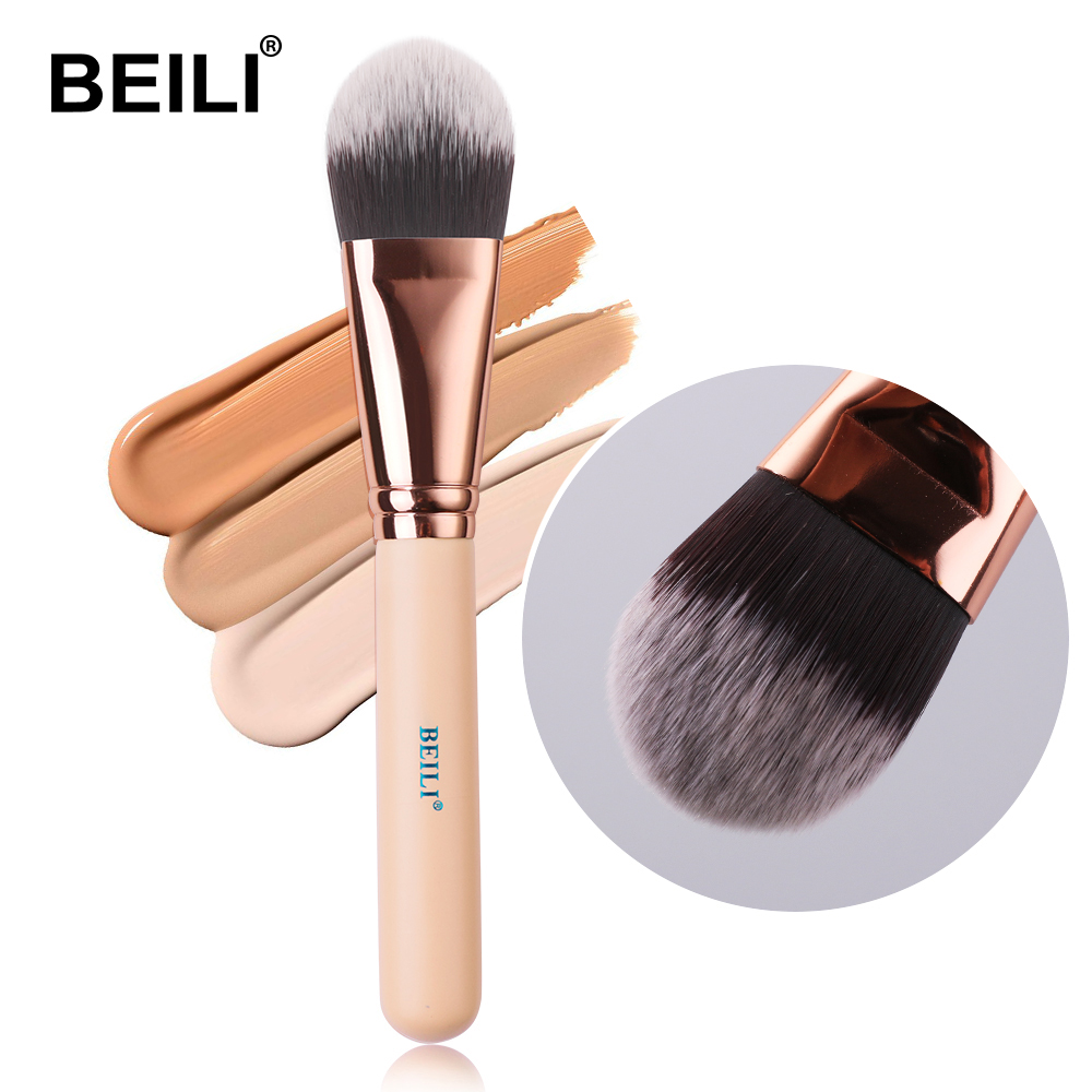 BEILI-brochas de maquillaje negras, pincel plano para base, pelo sintético, mascarilla única, herramientas de maquillaje: F112