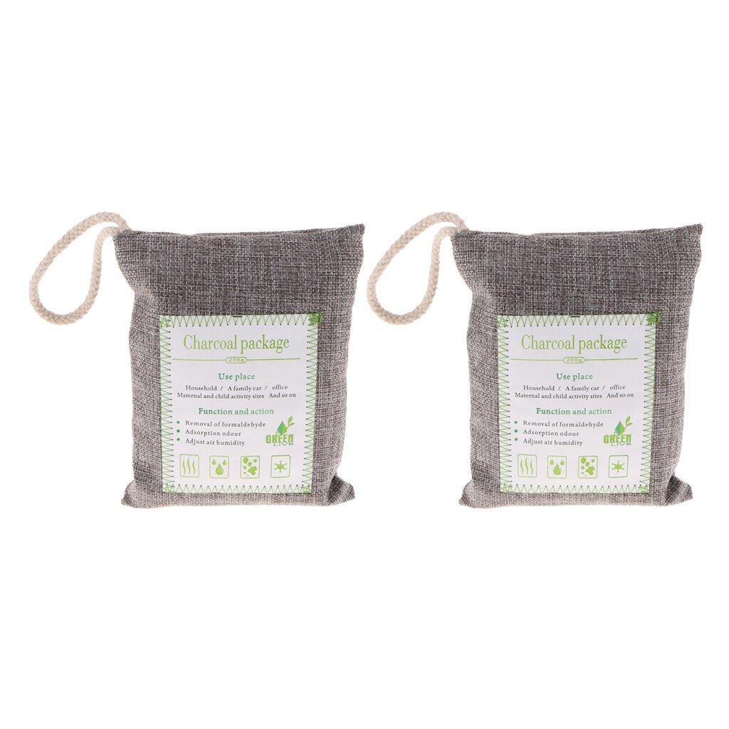 Bamboo Odor Eliminator Bags (2 Pack, 200g) - Natural Air Purifying Freshenes & Odor Eliminators - Gray