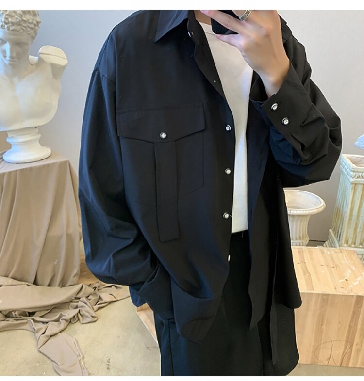 Chemise Cargo à manches longues pour homme, belle veste de Style coréen, uniforme individuel avec cravate, vêtements Hip Hop, printemps automne