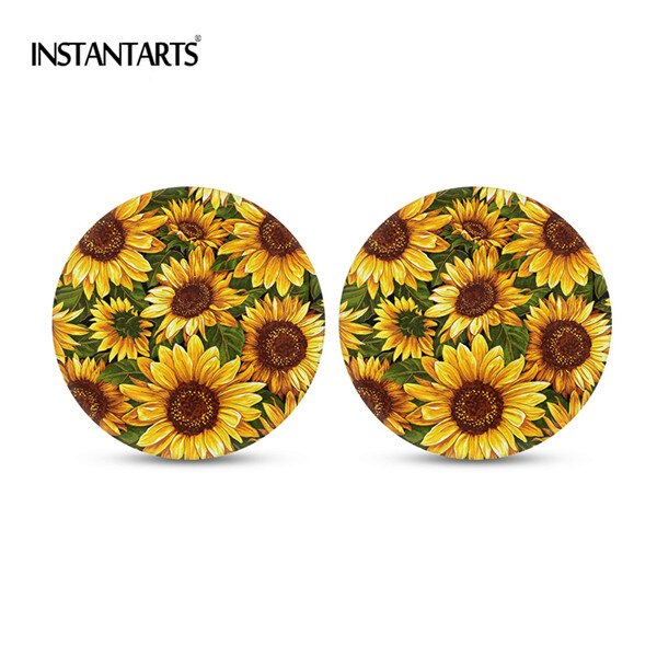 Instantarts bildrinkunderlägg set  of 2 pack 3d solrosabsorberande mugghållare glasunderlägg för kvinnor dryckesunderlägg mugghållare: Hn1425 d 2