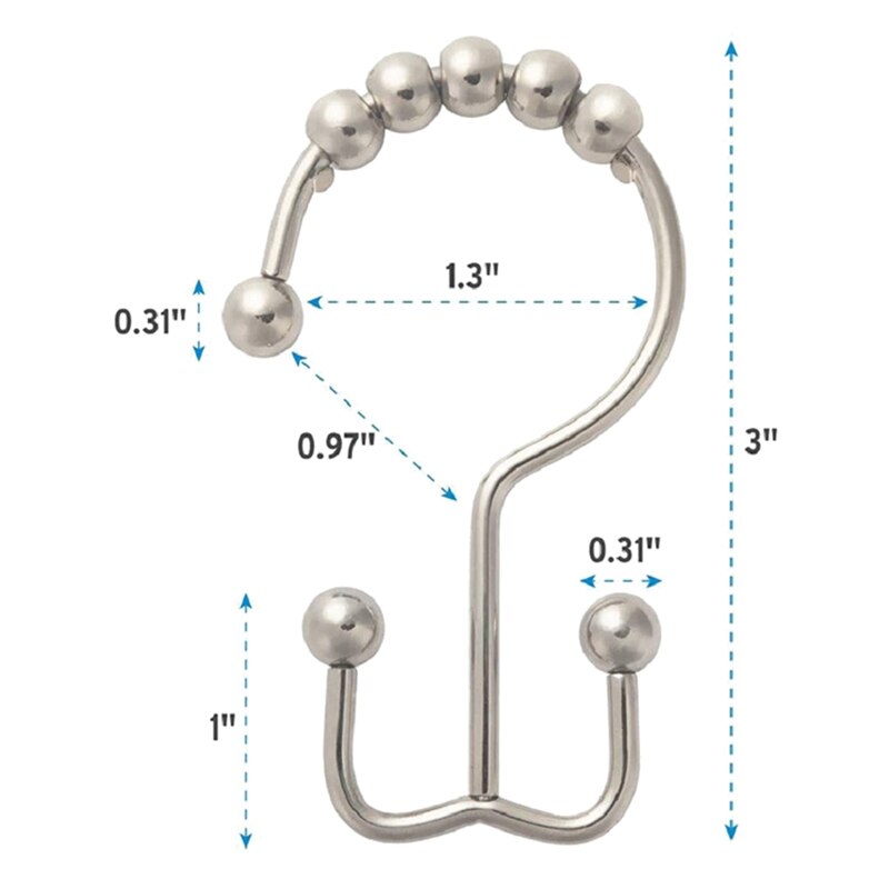 Douchegordijn Haak Ring Roestvrij Metalen Dubbele Glijbaan Douche Haak Voor Badkamer Douche Staaf Gordijnen