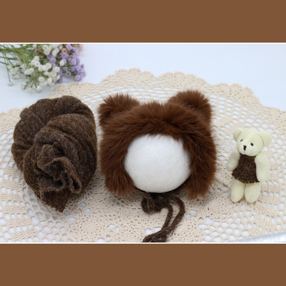 3pcs/set Newborn Photography Props Blanket Hat Baby Photography Wrap Props Bear Doll Baby Photo Shoot Accessories