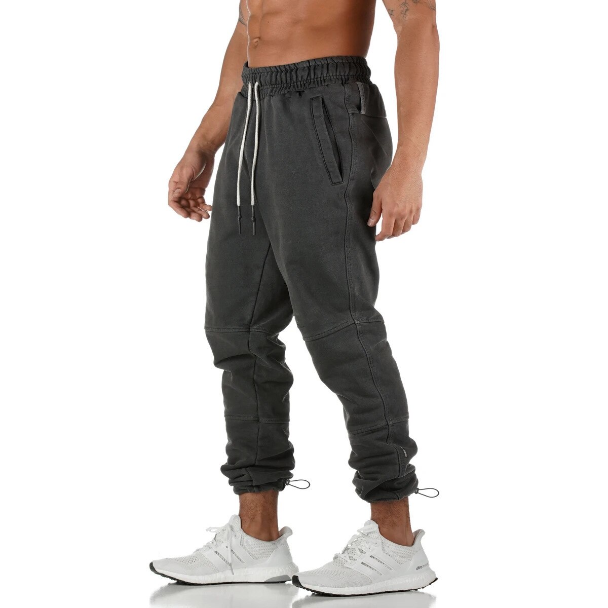 Heren hardloop sport joggingbroeken heren fitness bodybuilding trainingsbroek outdoor hardloop trainingsbroek katoenen broek: M / Donkergrijs