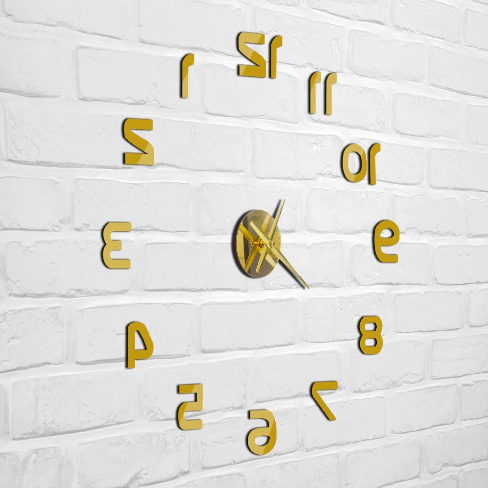 Backwards DIY Wall Clock Reverse Large Numer Wall Clock 3D Giant Mirror Sticker Huge Wall Watch Living Room Decoration