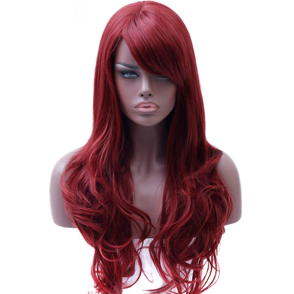 Allaosify Long Full Red Wig Wavy Wigs for Black Women Side Part Heat Resistant Wig Red Cosplay Wig