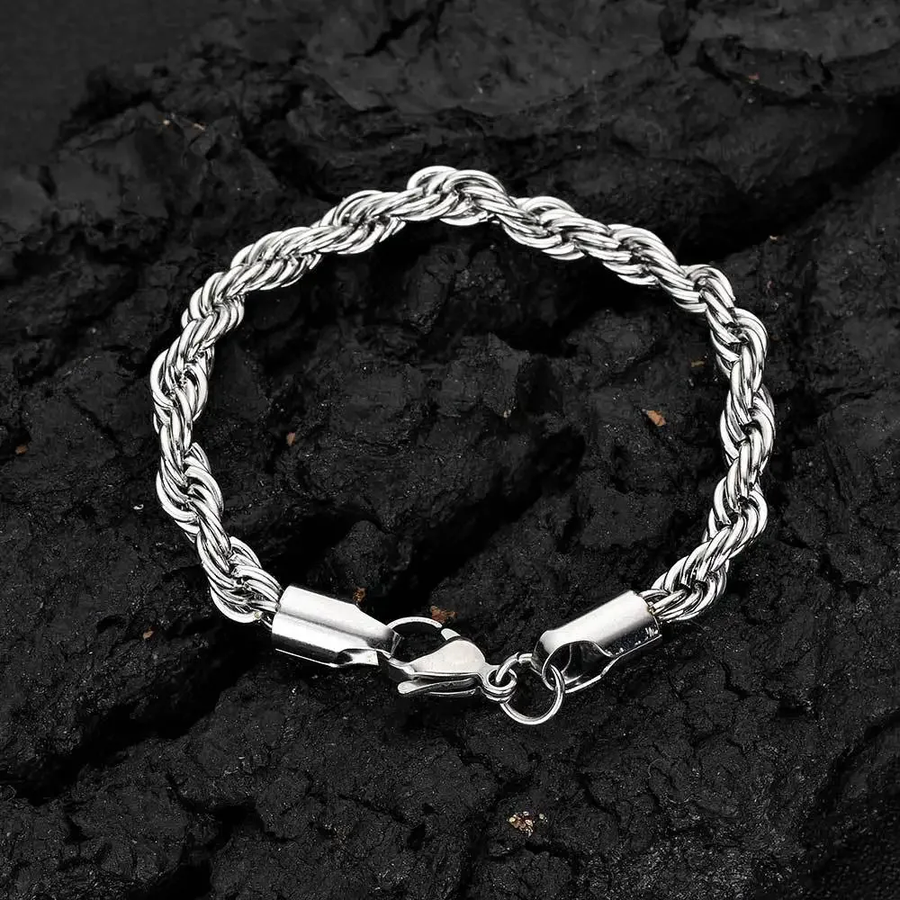 Pulsera de cadena de acero inoxidable de 2-6MM para mujeres y hombres, brazalete de cadena de cuerda trenzada de Color dorado, joyería resistente al agua que nunca se decolora: 17 cm / Verde / Marrón rojizo