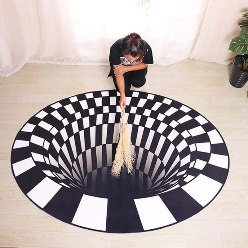 3D Trap Vortex Illusion Rug Rounded Carpets Bottomless Hole Carpet Black White Round Rug Room Bedroom Floor Mats CARPE