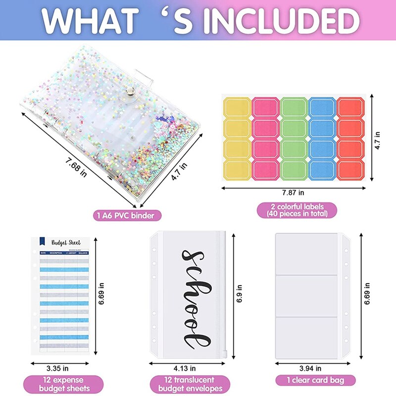 A6 Binder Pocket with Notebook Cover,PVC Binder Cover,Waterproof 6-Ring Binder,Notebook,Expense Budget Sheet