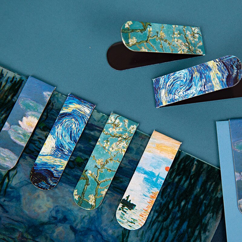4 kunstgalleri magnetisk bogmærke til bogmarkør magnet sideholder klip van goah stjerneklar nat monet solopgang skole  f439