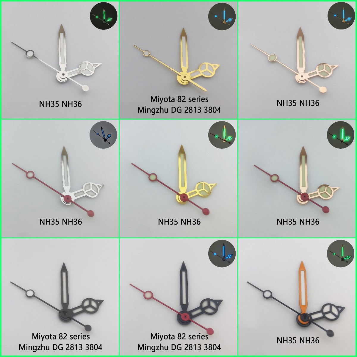 Uhr Zeiger grün leuchtende passen Miyota 8205 8215 821A Mingzhu DG 2813 3804 NH35 NH36 und 2836 2824 bewegung uhr hände