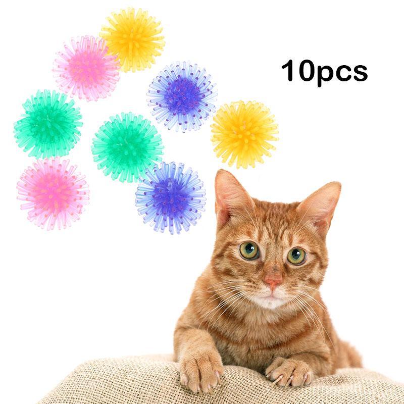 Lote de 10 unidades de 3,5 cm de juguetes para mascotas TPR para gatos, pelota de juego para gatos, juguetes interactivos para gatos y gatitos, pelota espinosa para masticar, suministros para mascotas gatos