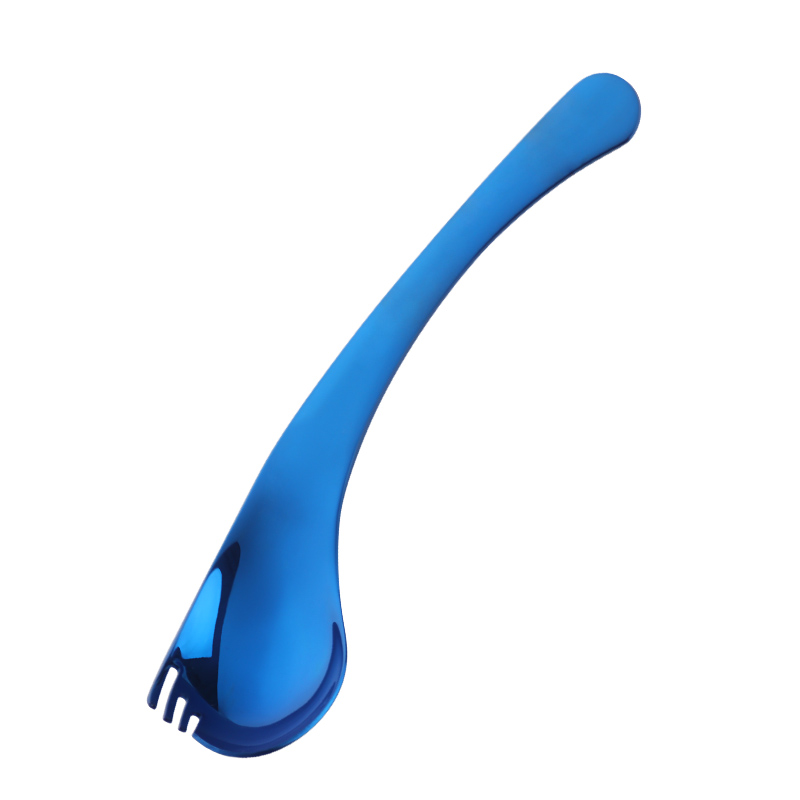 2 pçs criativo 18/10 aço inoxidável dobrar sobremesa colher 2 em 1 salada colher garfo frutas coloridas sporks utensílios de cozinha: 2 blue