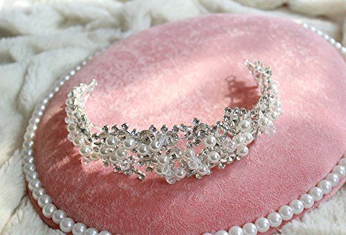Bridal Princess Rhinestone Pearl Crystal Hair Tiara Wedding Crown Veil Headband Photobooth Props