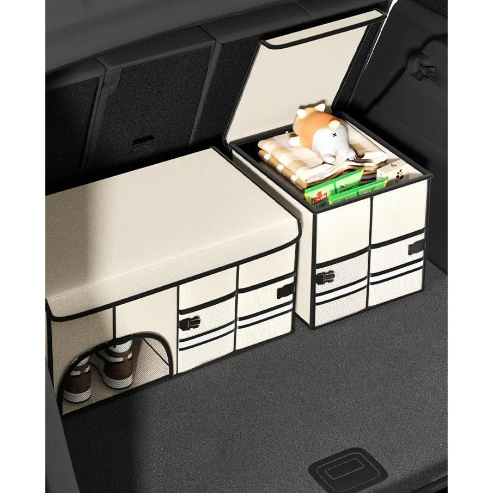 Car Trunk Organizer Vehicle Box with Lid Waterproof Storage Box Universal Accessory Multi-Compartment Collapsible Storage Boxes